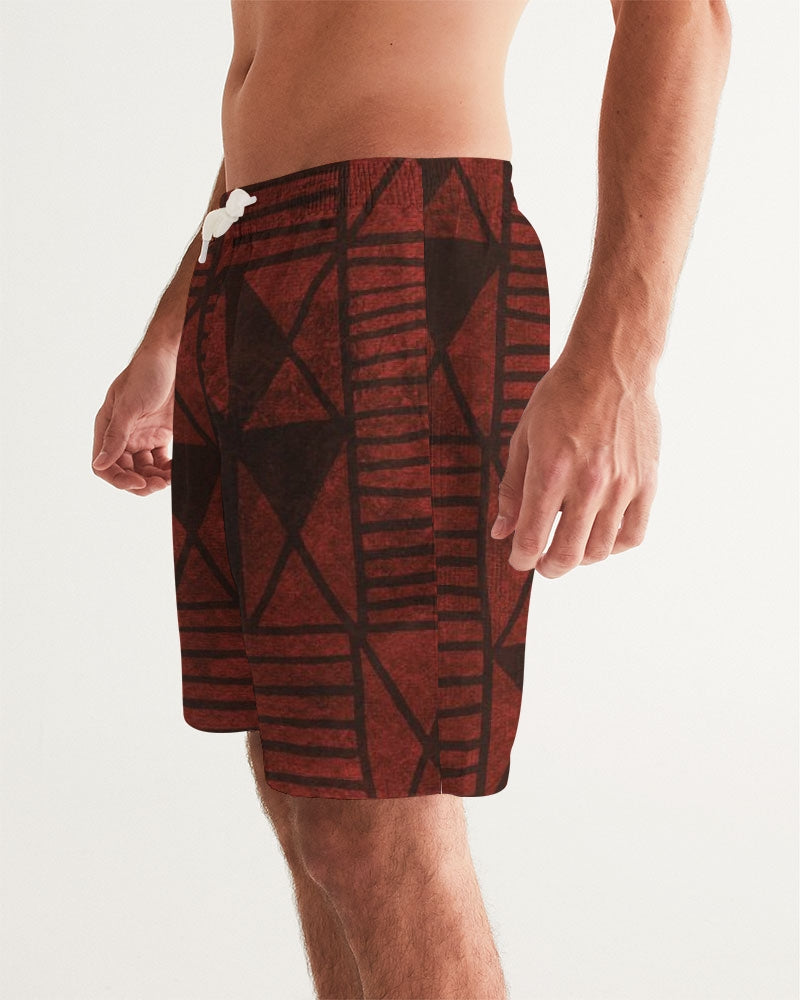 Men's Tribal Diamond Swim Trunks — bold all-over print by AmbiVirile, side view