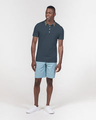 Dark Teal Plaid Men's Slim Fit Short Sleeve Polo