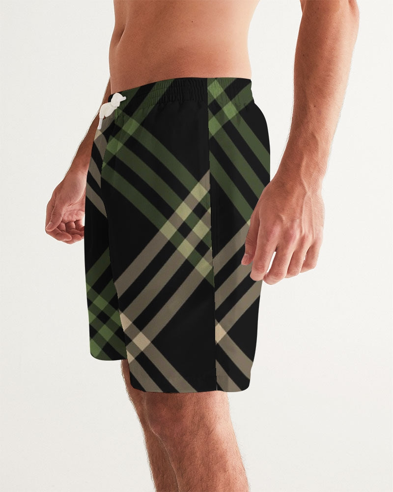 Men's Smooth Plaid Swim Trunks — bold all-over print by AmbiVirile, side view