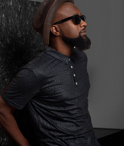 Black Weave Men's Slim Fit Short Sleeve Polo