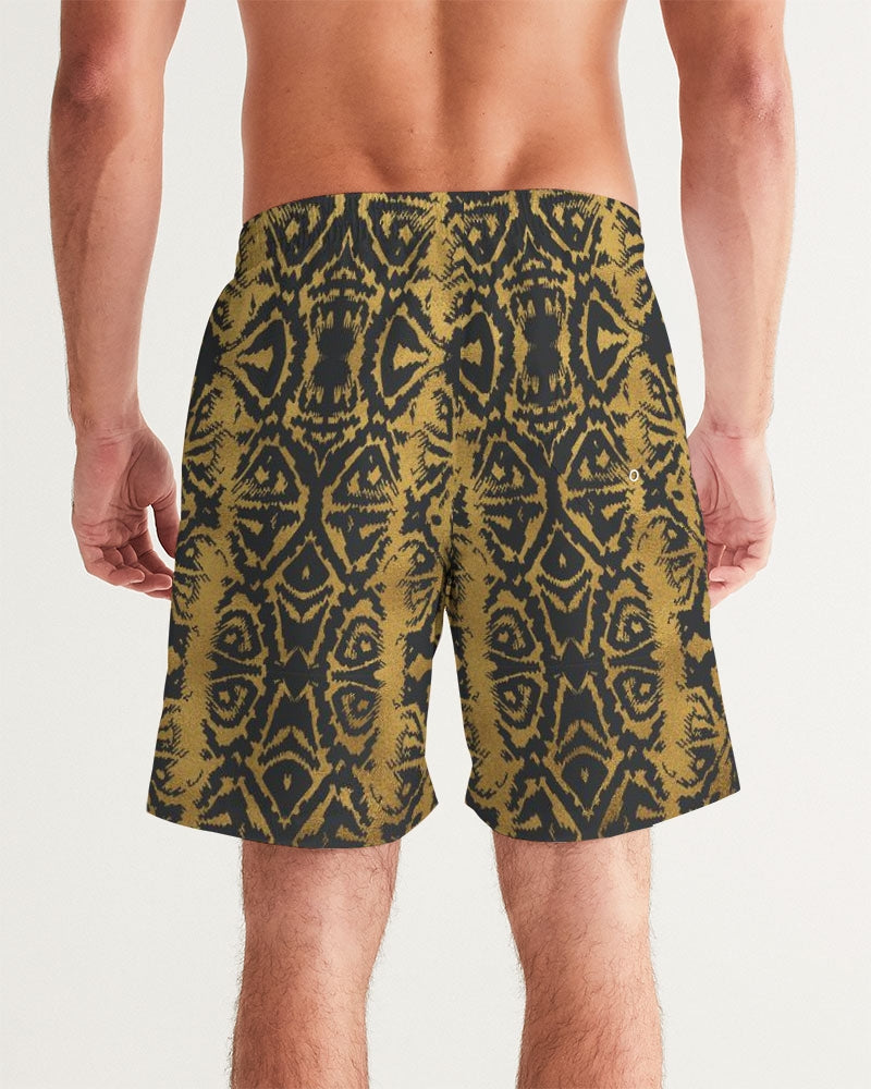 Men's Gold Skin Swim Trunks — bold all-over print by AmbiVirile, detail view