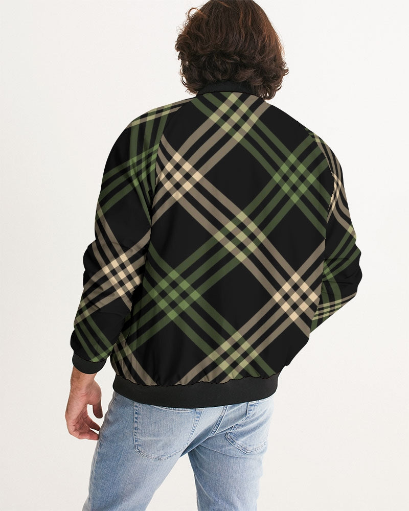 Men's Smooth Plaid Bomber Jacket — bold all-over print by AmbiVirile, detail view