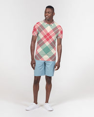 Candy Cane Plaid Men's Slim Fit Short Sleeve Polo