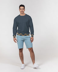Dark Teal Plaid Men's Classic French Terry Crewneck Pullover