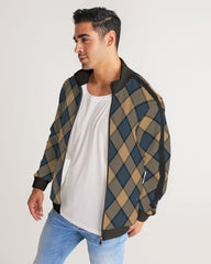 Dark Teal Plaid Men's Stripe-Sleeve Track Jacket