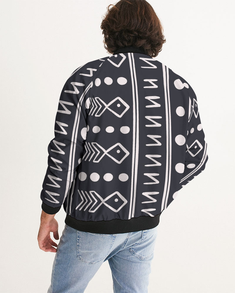 Men's Tribin' Bomber Jacket — bold all-over print by AmbiVirile, detail view