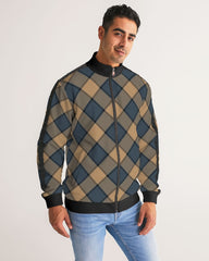 Dark Teal Plaid Men's Stripe-Sleeve Track Jacket