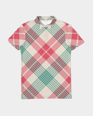 Candy Cane Plaid Men's Slim Fit Short Sleeve Polo