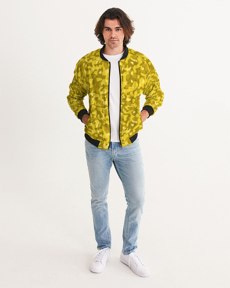Men's AV Yellow Camo Bomber Jacket — bold all-over print by AmbiVirile, back view