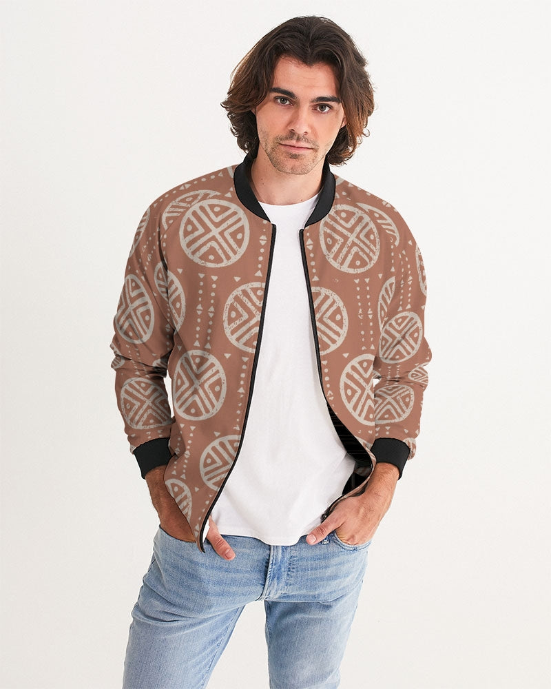 Men's Tribal Spheres Bomber Jacket — bold all-over print by AmbiVirile, front view