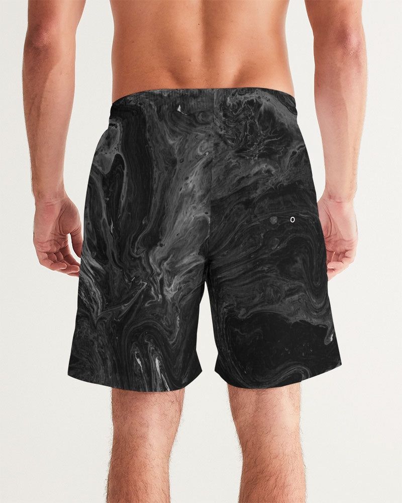 Men's Black Wave Swim Trunks — bold all-over print by AmbiVirile, detail view