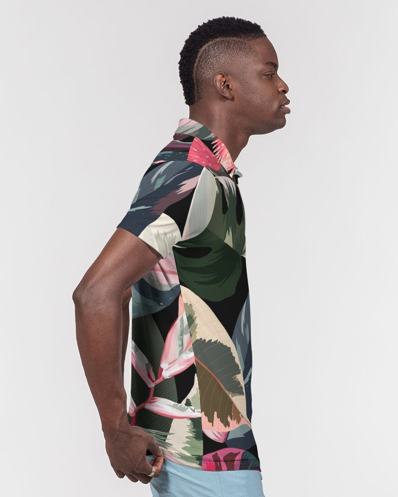 Black Botanical Slim Fit Polo