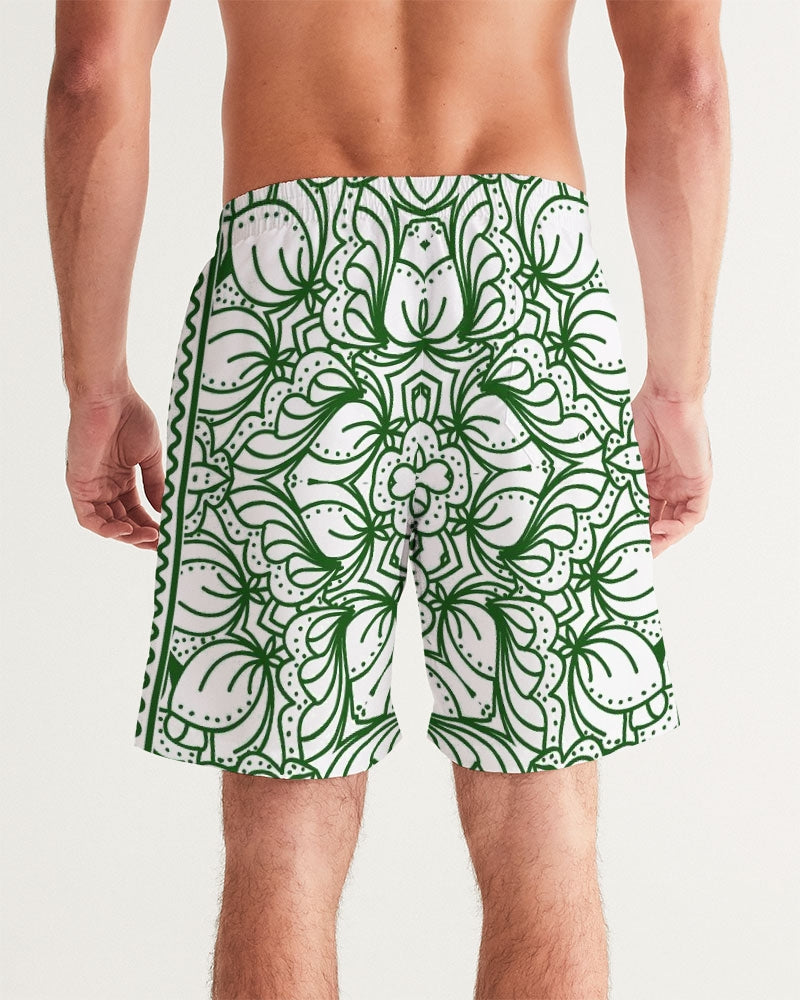 Men's Green Ceramics Swim Trunks — bold all-over print by AmbiVirile, detail view