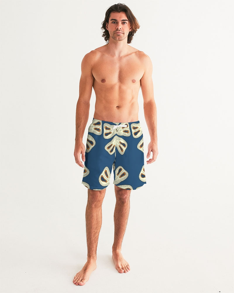 Men's Tribal Flower Swim Trunks — bold all-over print by AmbiVirile, back view