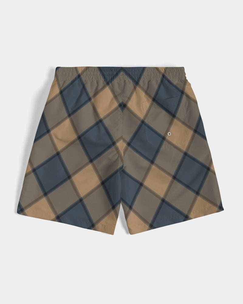 Men's Dark Teal Plaid Swim Trunks — bold all-over print by AmbiVirile, view 7