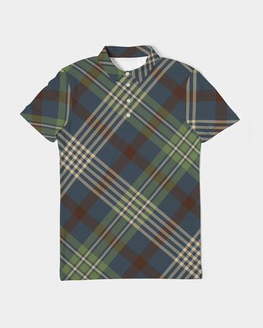 Winter Plaid Men's Slim Fit Short Sleeve Polo