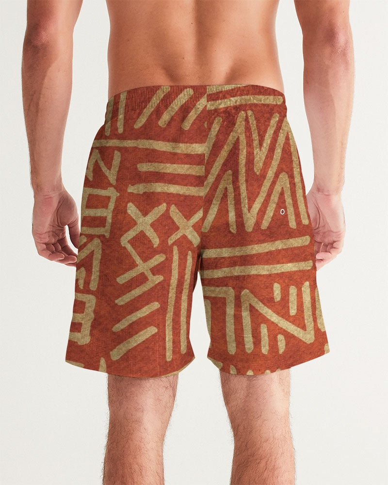 Men's Tribal Cloth Swim Trunks — bold all-over print by AmbiVirile, detail view