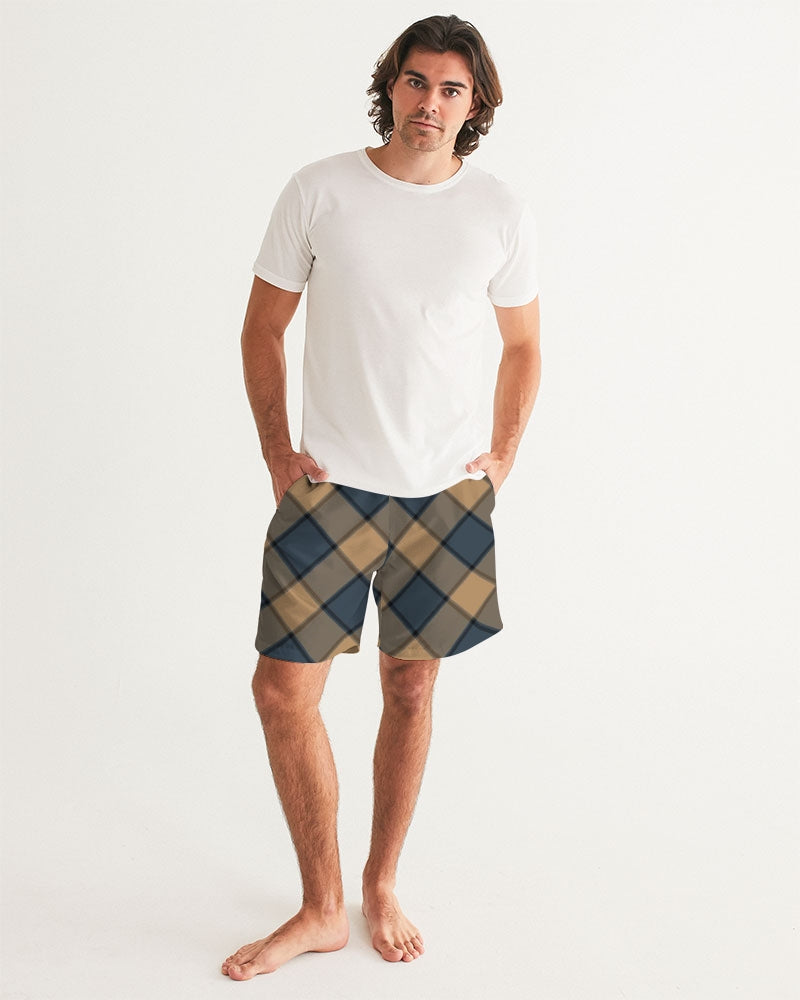 Men's Dark Teal Plaid Swim Trunks — bold all-over print by AmbiVirile, view 5
