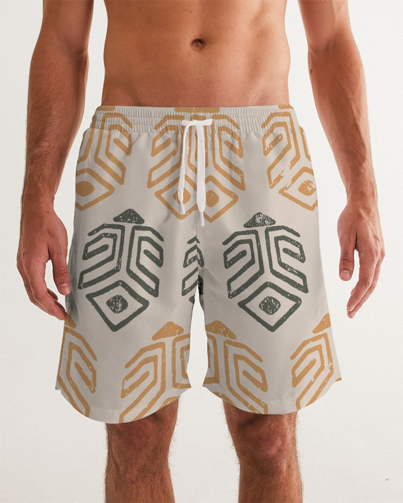 Men's Tribal Marks Swim Trunks — bold all-over print by AmbiVirile, front view
