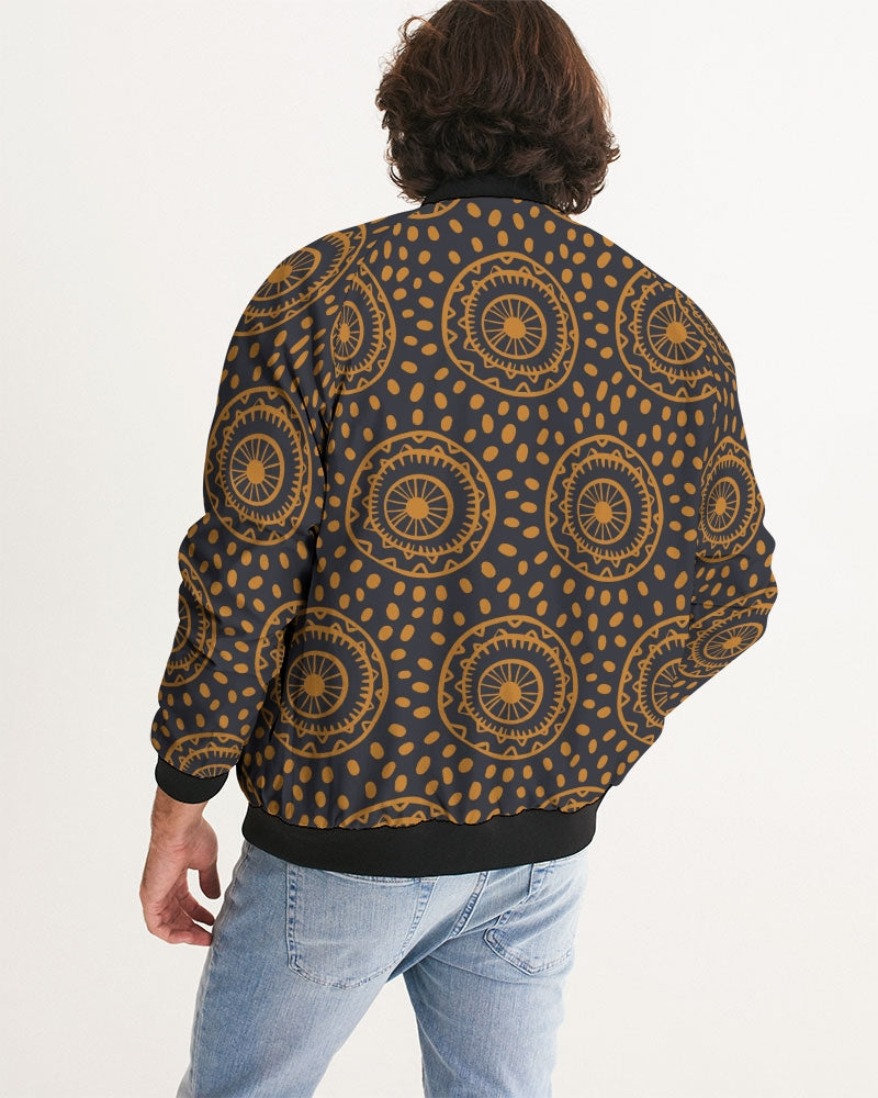 Men's Afro Circles Bomber Jacket — bold all-over print by AmbiVirile, detail view