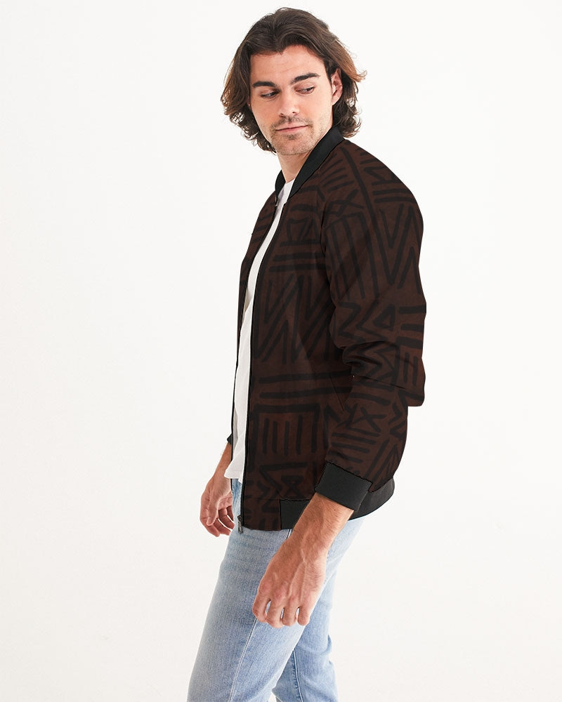 Men's African Strength Bomber Jacket — bold all-over print by AmbiVirile, side view