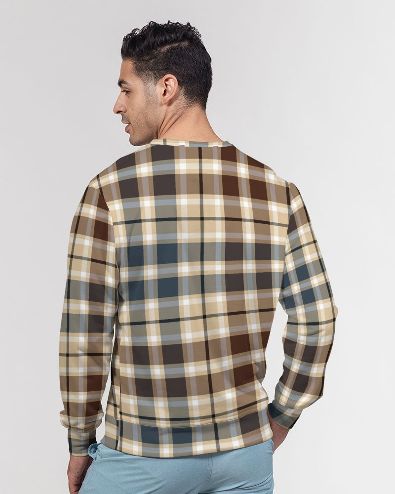 Classic Plaid Brown Men's Classic French Terry Crewneck Pullover