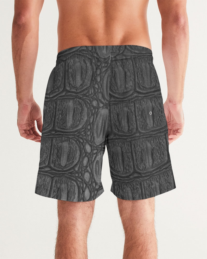 Men's Black Crocodile Love Swim Trunks — bold all-over print by AmbiVirile, detail view