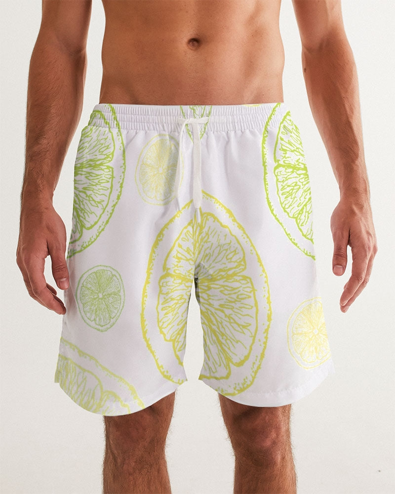Men's Lemonade Swim Trunks — bold all-over print by AmbiVirile, front view