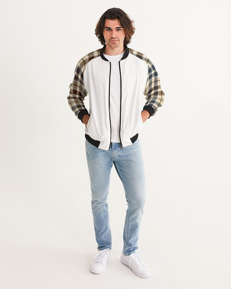 Men's Classic Plaid Brown Bomber Jacket — bold all-over print by AmbiVirile, back view