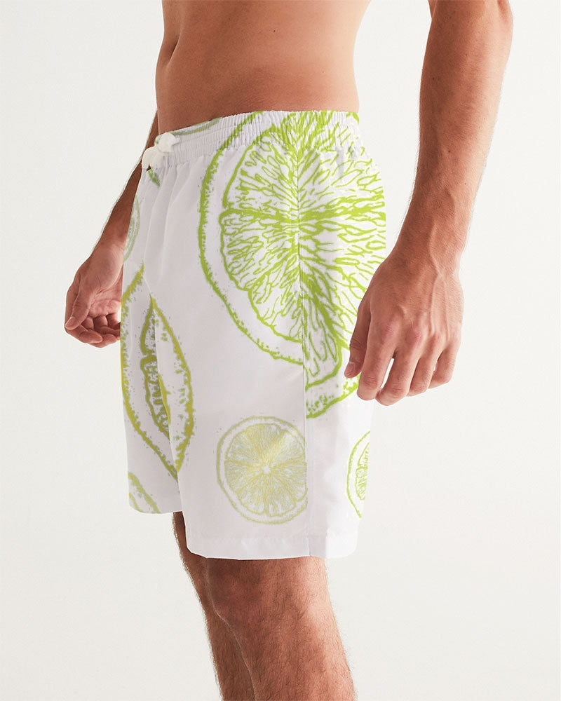 Men's Lemonade Swim Trunks — bold all-over print by AmbiVirile, side view
