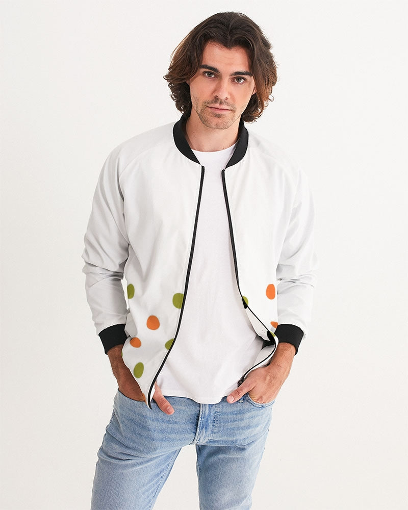Men's Fall Polks Bomber Jacket — bold all-over print by AmbiVirile, front view
