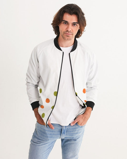 Men's Fall Polks Bomber Jacket — bold all-over print by AmbiVirile, front view