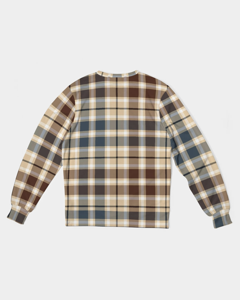 Classic Plaid Brown Men's Classic French Terry Crewneck Pullover