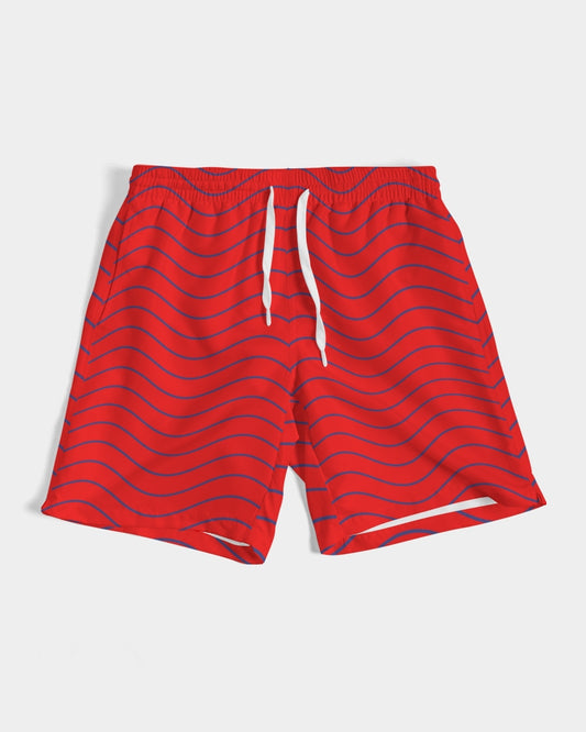 Men's Patriotic Swim Trunks — bold all-over print by AmbiVirile, front view
