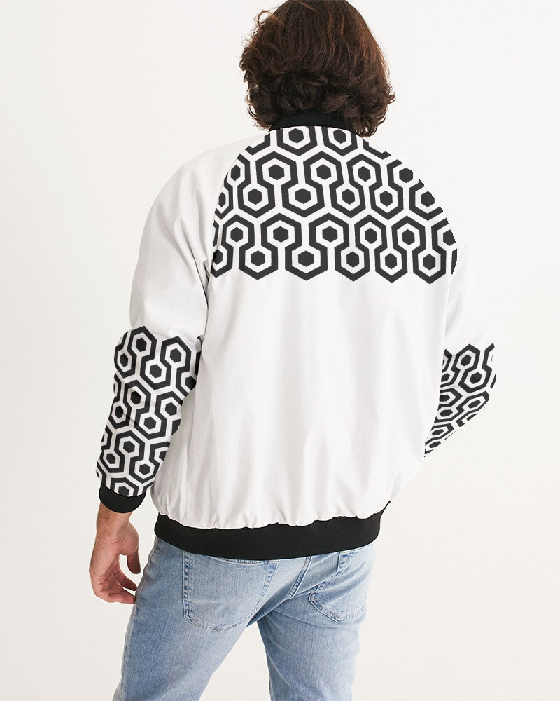 Men's Black Matter Bomber Jacket — bold all-over print by AmbiVirile, detail view