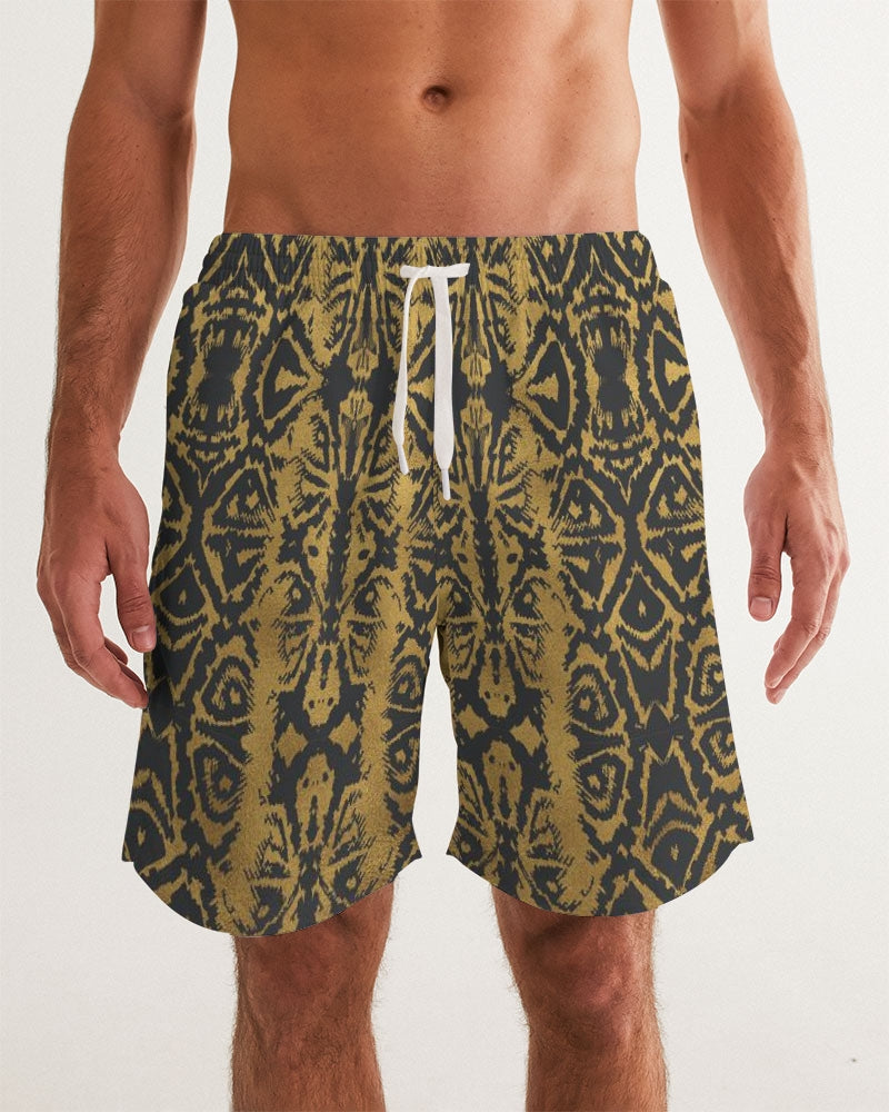Men's Gold Skin Swim Trunks — bold all-over print by AmbiVirile, front view