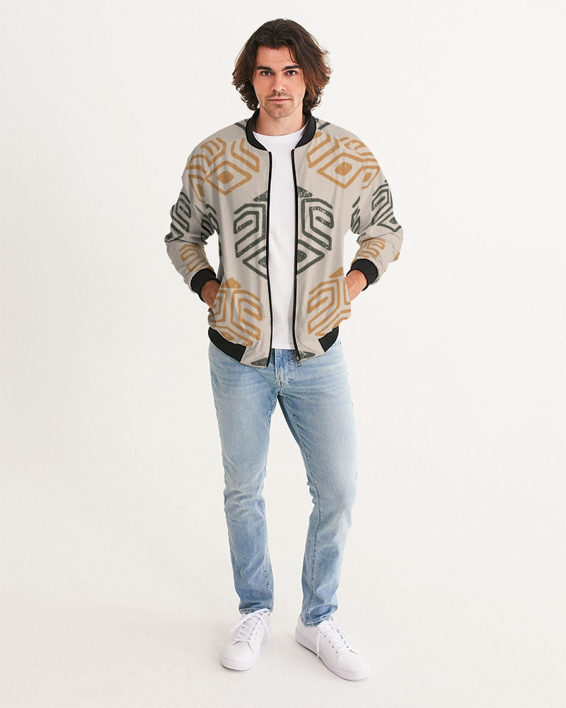 Men's Tribal Marks Bomber Jacket — bold all-over print by AmbiVirile, back view
