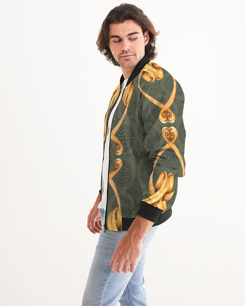 Men's Ornate Gold Bomber Jacket — bold all-over print by AmbiVirile, side view